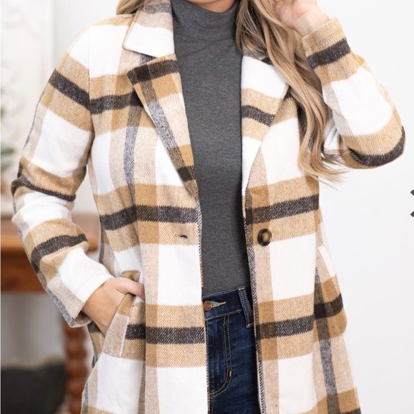 Camel and Brown Plaid Shaket - Picture 3 of 9